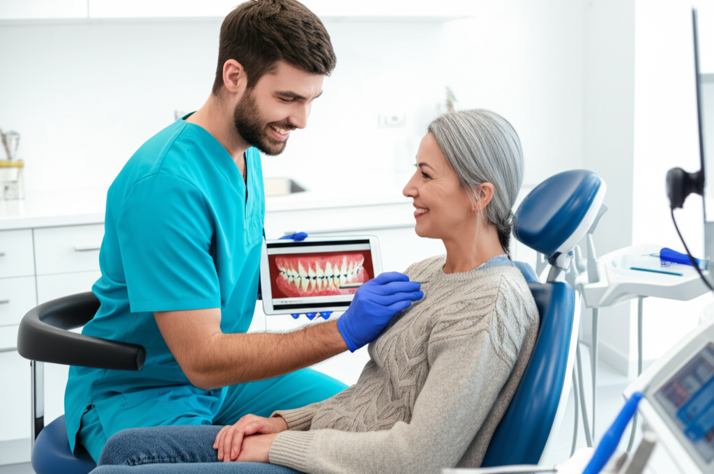 Doctor discussing treatment plan with patient using digital tablet