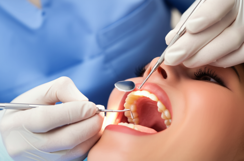 Dentist performing precision cosmetic dental work
